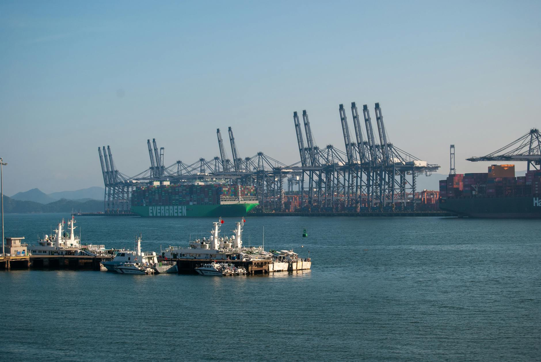 container ships docked at bustling cargo port