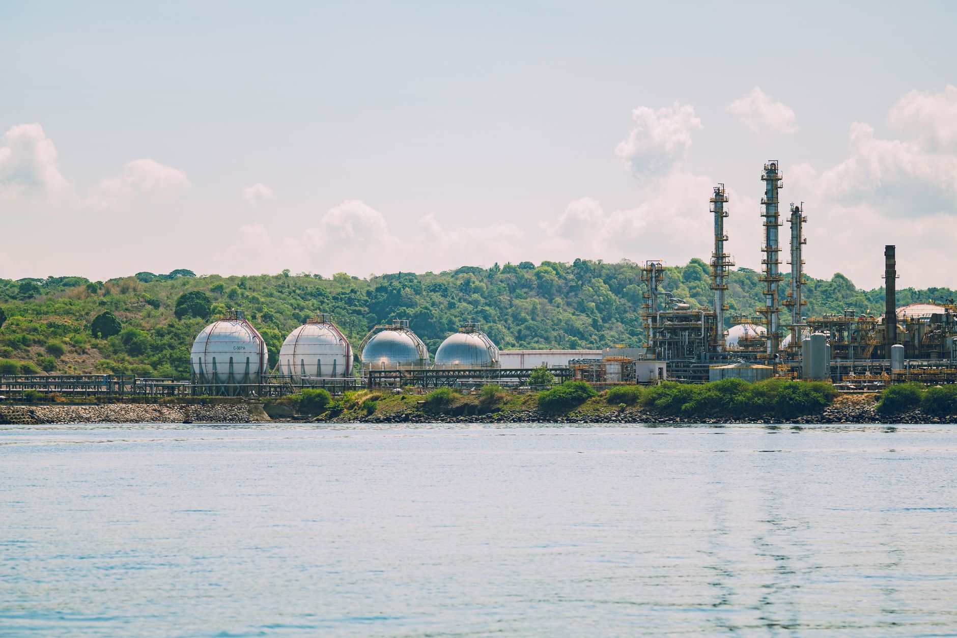 industrial gas storage facility by waterside